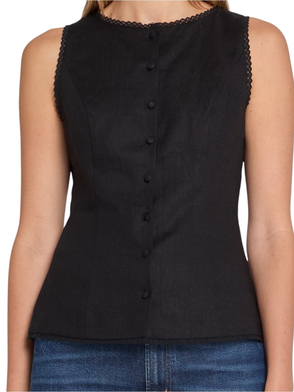 Kourt Few Moda Micah Linen Top Black Sleeveless NWT
